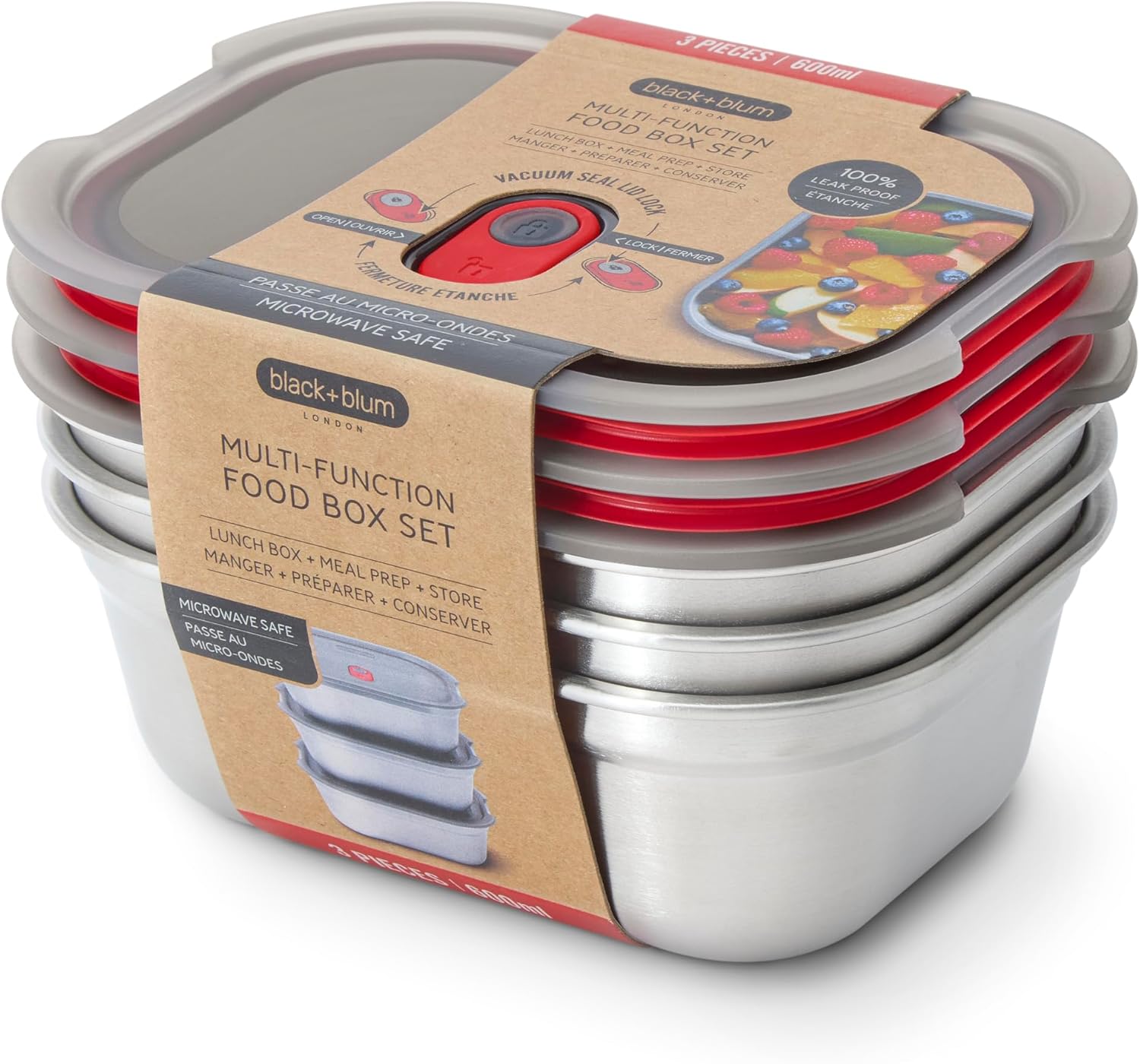 BLACK+BLUM Stainless Steel Lunch Bowl Set - Leak-Proof 22oz
